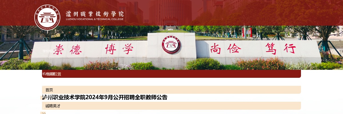泸州职业技术学院2024年9月公开招聘全职教师公告（48人） 图片